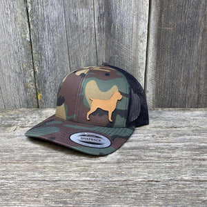 HUNTING DOG CHESTNUT LEATHER PATCH HAT - FLEXFIT SNAPBACK Leather Patch Hats Hells Canyon Designs BDU/Black