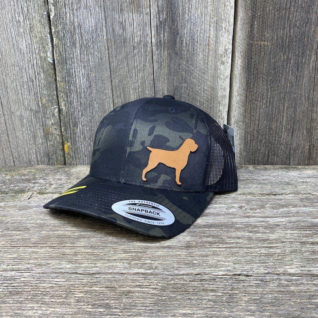 HUNTING DOG CHESTNUT LEATHER PATCH HAT - FLEXFIT SNAPBACK Leather Patch Hats Hells Canyon Designs Black Multicam