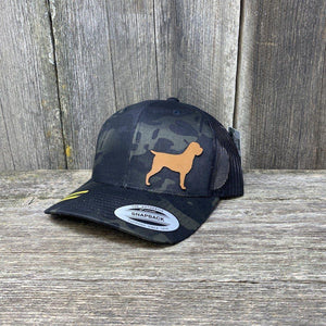 HUNTING DOG CHESTNUT LEATHER PATCH HAT - FLEXFIT SNAPBACK Leather Patch Hats Hells Canyon Designs Black Multicam