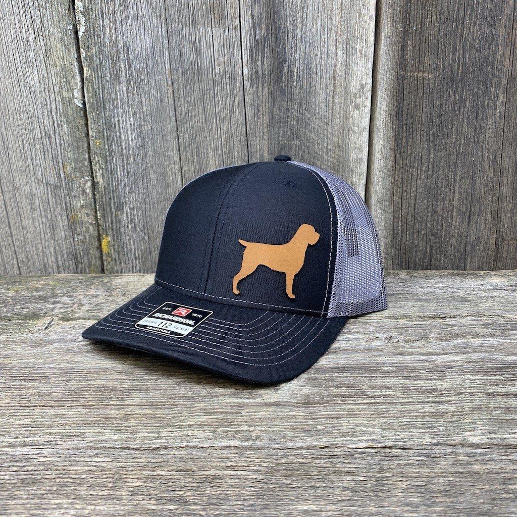 HUNTING DOG CHESTNUT LEATHER PATCH HAT - RICHARDSON 112 Leather Patch Hats Hells Canyon Designs # Black/Charcoal