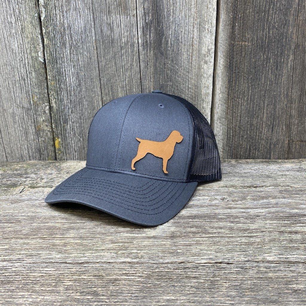 HUNTING DOG CHESTNUT LEATHER PATCH HAT - RICHARDSON 112 Leather Patch Hats Hells Canyon Designs # Charcoal/Black