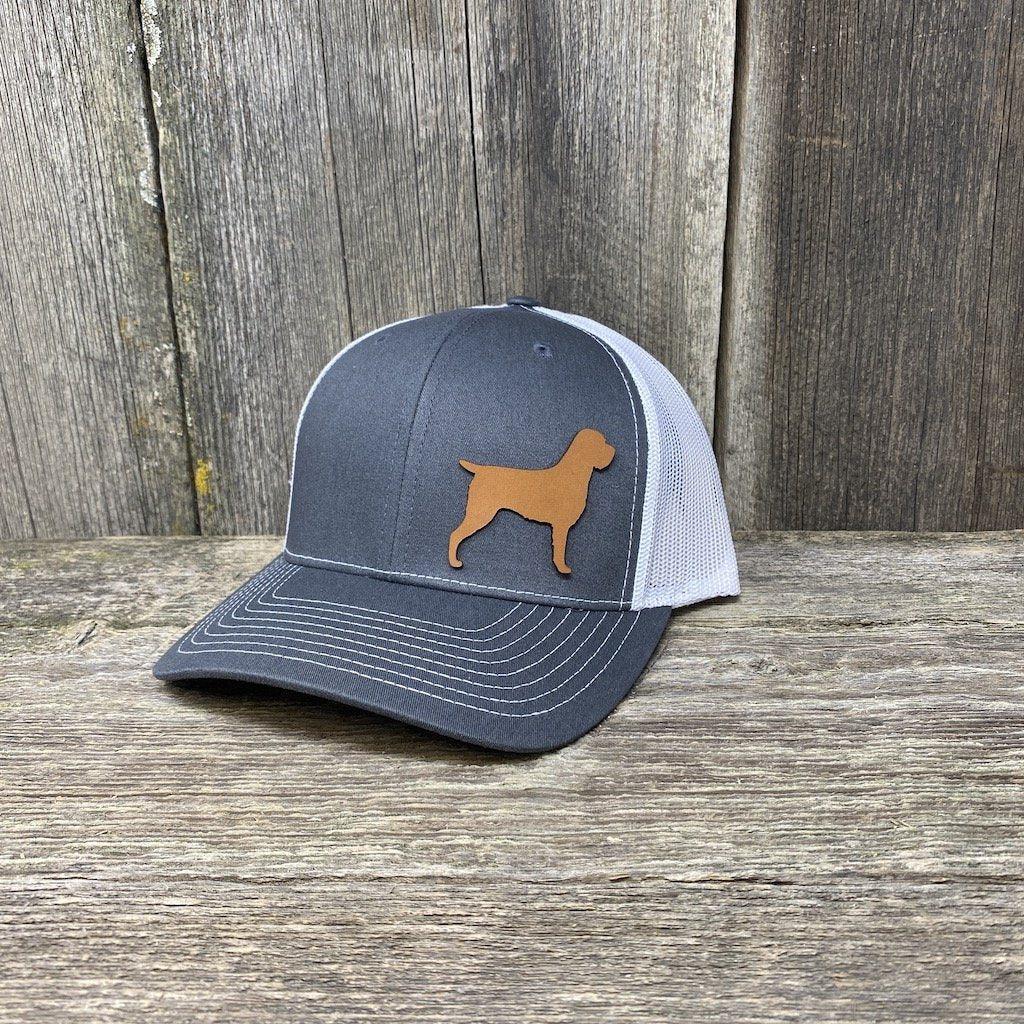 HUNTING DOG CHESTNUT LEATHER PATCH HAT - RICHARDSON 112 Leather Patch Hats Hells Canyon Designs # Charcoal/White