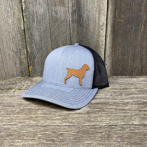 HUNTING DOG CHESTNUT LEATHER PATCH HAT - RICHARDSON 112 Leather Patch Hats Hells Canyon Designs # Heather Grey/Black