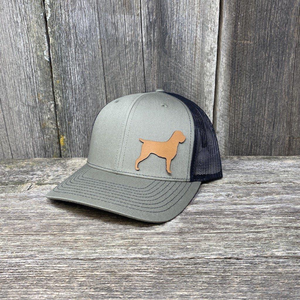 HUNTING DOG CHESTNUT LEATHER PATCH HAT - RICHARDSON 112 Leather Patch Hats Hells Canyon Designs # Loden/Black