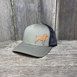 HUNTING DOG CHESTNUT LEATHER PATCH HAT - RICHARDSON 112 Leather Patch Hats Hells Canyon Designs # Loden/Black