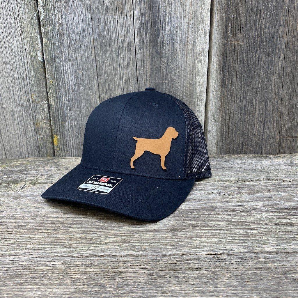 HUNTING DOG CHESTNUT LEATHER PATCH HAT - RICHARDSON 112 Leather Patch Hats Hells Canyon Designs # Solid Black