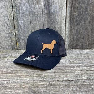 HUNTING DOG CHESTNUT LEATHER PATCH HAT - RICHARDSON 112 Leather Patch Hats Hells Canyon Designs # Solid Black