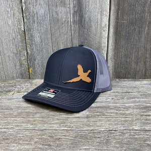 PHEASANT HUNTERS CHESTNUT LEATHER PATCH HAT - RICHARDSON 112 Leather Patch Hats Hells Canyon Designs # Black/Charcoal