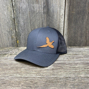 PHEASANT HUNTERS CHESTNUT LEATHER PATCH HAT - RICHARDSON 112 Leather Patch Hats Hells Canyon Designs # Charcoal/Black