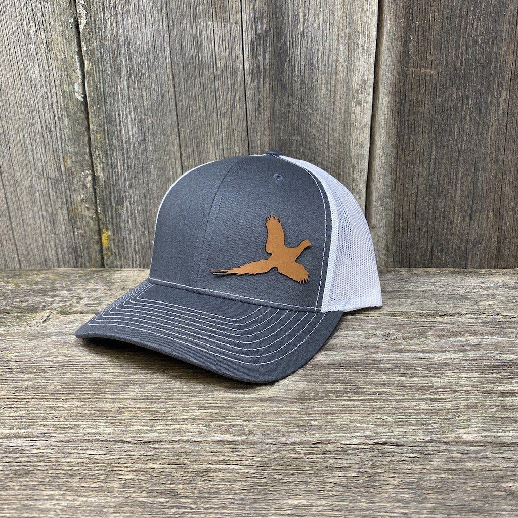 PHEASANT HUNTERS CHESTNUT LEATHER PATCH HAT - RICHARDSON 112 Leather Patch Hats Hells Canyon Designs # Charcoal/White