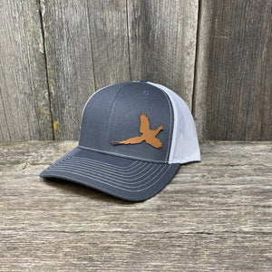 PHEASANT HUNTERS CHESTNUT LEATHER PATCH HAT - RICHARDSON 112 Leather Patch Hats Hells Canyon Designs # Charcoal/White