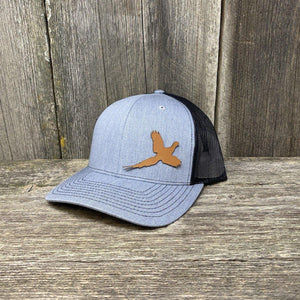 PHEASANT HUNTERS CHESTNUT LEATHER PATCH HAT - RICHARDSON 112 Leather Patch Hats Hells Canyon Designs # Heather Grey/Black