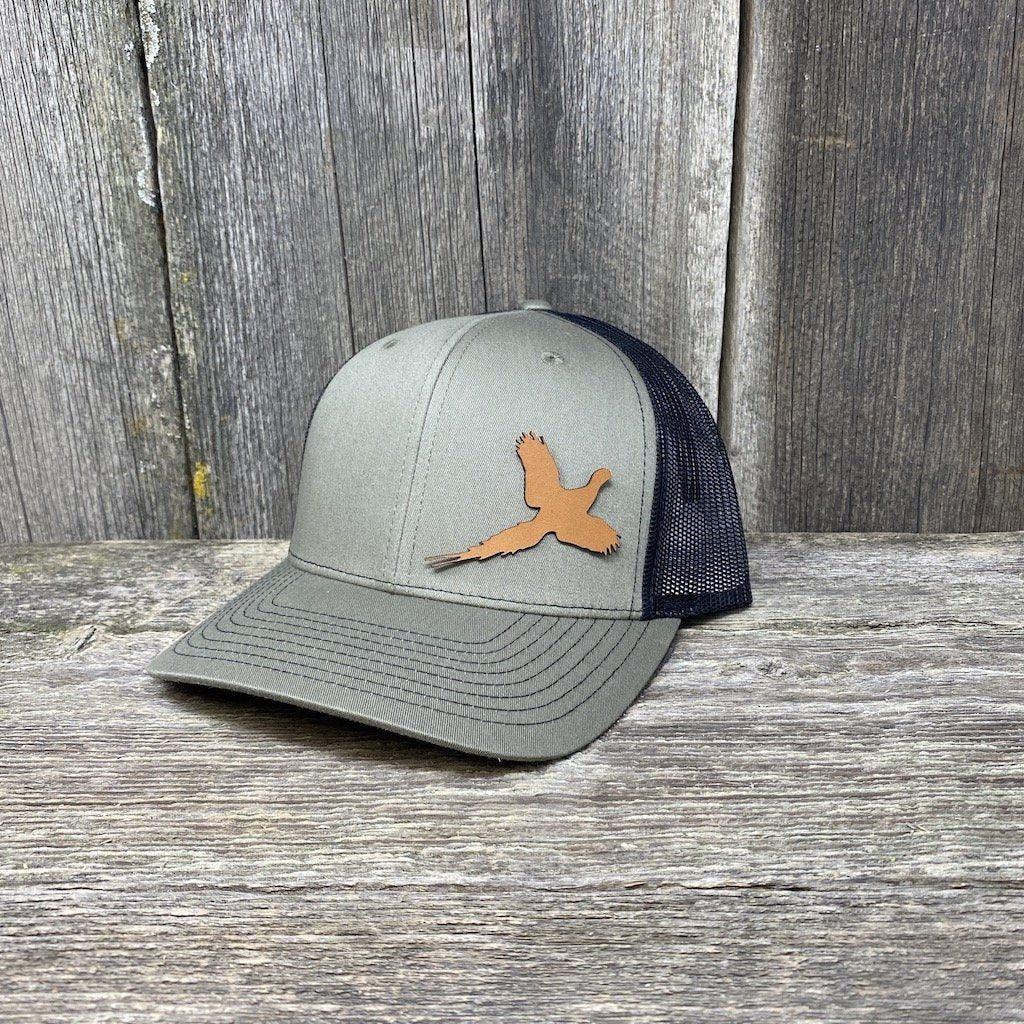 PHEASANT HUNTERS CHESTNUT LEATHER PATCH HAT - RICHARDSON 112 Leather Patch Hats Hells Canyon Designs # Loden/Black
