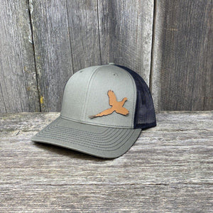PHEASANT HUNTERS CHESTNUT LEATHER PATCH HAT - RICHARDSON 112 Leather Patch Hats Hells Canyon Designs # Loden/Black