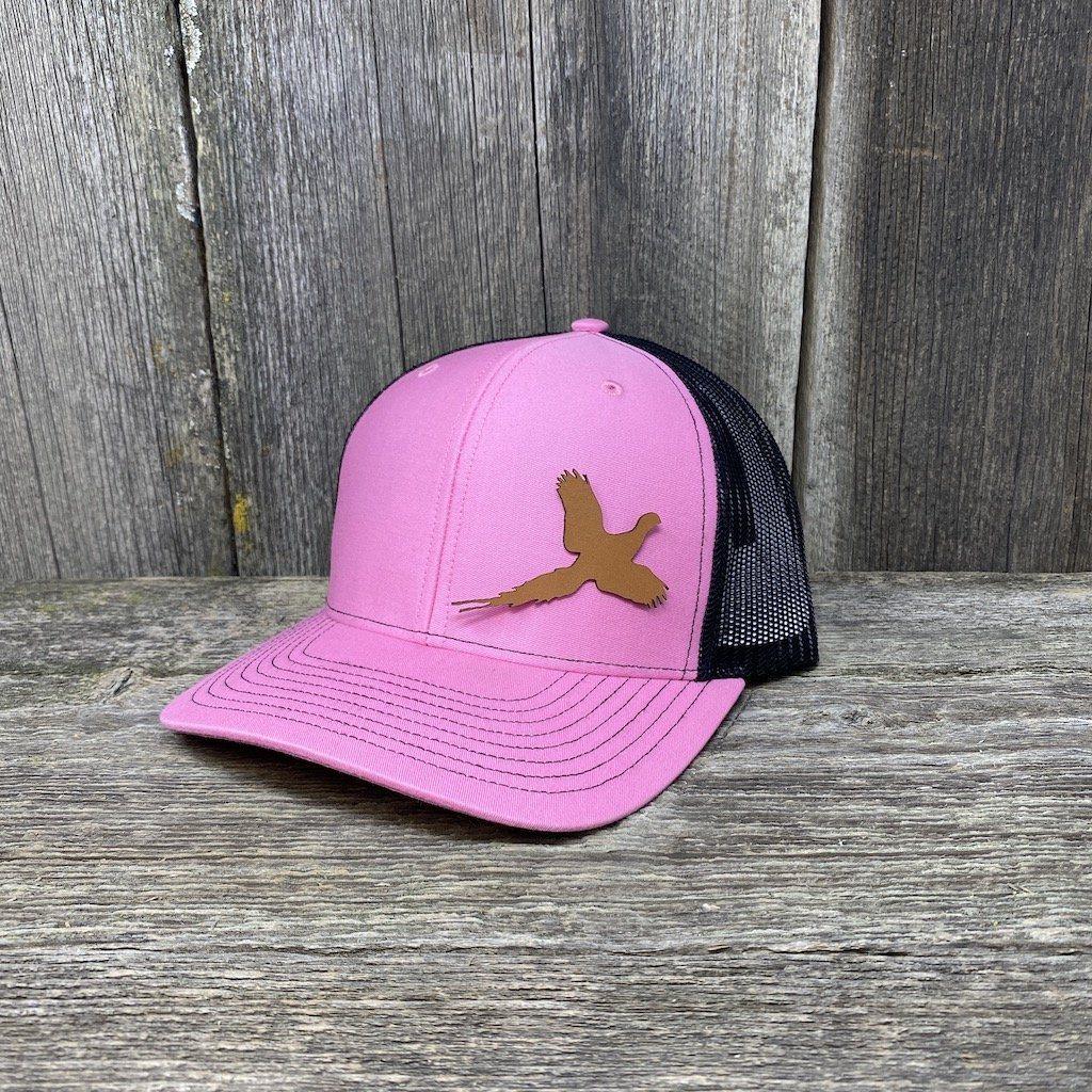 PHEASANT HUNTERS CHESTNUT LEATHER PATCH HAT - RICHARDSON 112 Leather Patch Hats Hells Canyon Designs # Pink/Black