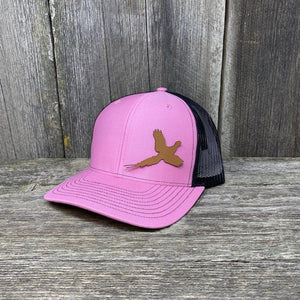 PHEASANT HUNTERS CHESTNUT LEATHER PATCH HAT - RICHARDSON 112 Leather Patch Hats Hells Canyon Designs # Pink/Black