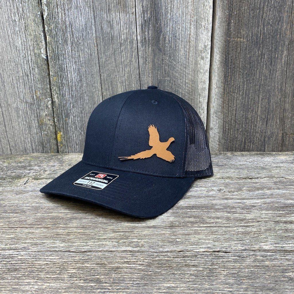 PHEASANT HUNTERS CHESTNUT LEATHER PATCH HAT - RICHARDSON 112 Leather Patch Hats Hells Canyon Designs # Solid Black