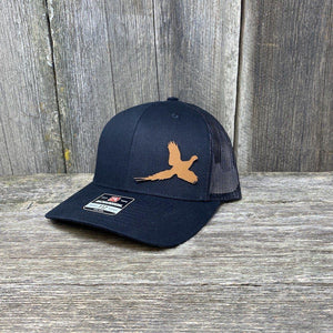 PHEASANT HUNTERS CHESTNUT LEATHER PATCH HAT - RICHARDSON 112 Leather Patch Hats Hells Canyon Designs # Solid Black