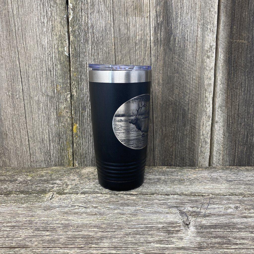 RIVER ELK BLACK 20 OZ ENGRAVED TUMBLER Tumbler Hells Canyon Designs
