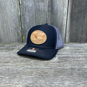 RIVER ELK LEATHER PATCH HAT - RICHARDSON 112 Leather Patch Hats Hells Canyon Designs # Black/Charcoal