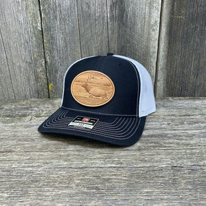 RIVER ELK LEATHER PATCH HAT - RICHARDSON 112 Leather Patch Hats Hells Canyon Designs # Black/White