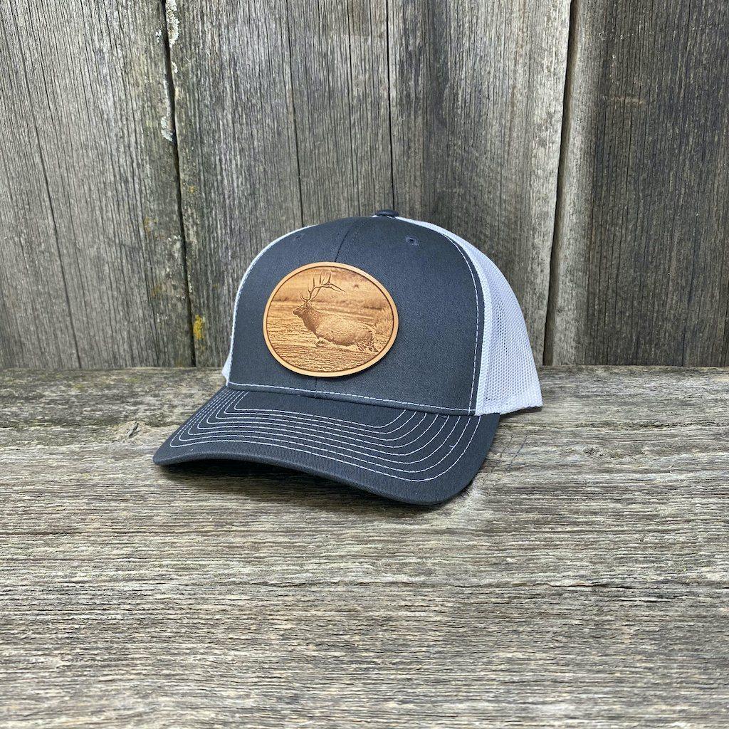 RIVER ELK LEATHER PATCH HAT - RICHARDSON 112 Leather Patch Hats Hells Canyon Designs # Charcoal/White