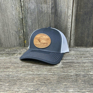 RIVER ELK LEATHER PATCH HAT - RICHARDSON 112 Leather Patch Hats Hells Canyon Designs # Charcoal/White