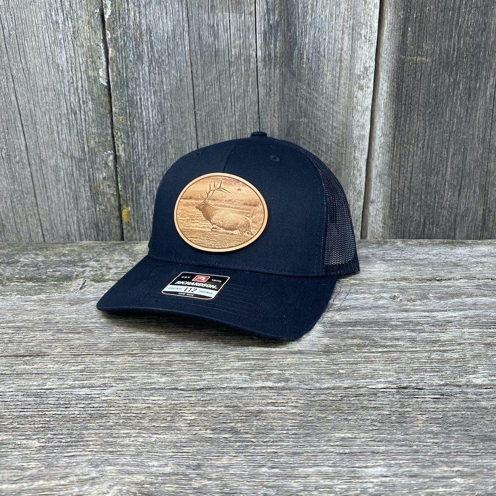RIVER ELK LEATHER PATCH HAT - RICHARDSON 112 Leather Patch Hats Hells Canyon Designs # Solid Black
