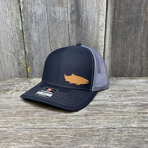 SALMON FISHING LEATHER PATCH HAT - RICHARDSON 112 Leather Patch Hats Hells Canyon Designs Black/Charcoal