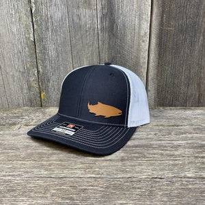 SALMON FISHING LEATHER PATCH HAT - RICHARDSON 112 Leather Patch Hats Hells Canyon Designs Black/White