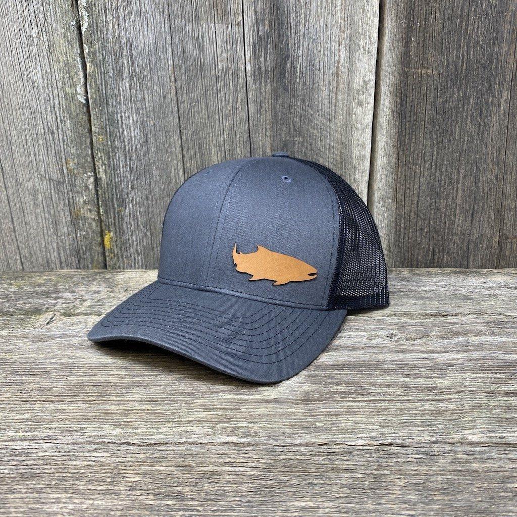 SALMON FISHING LEATHER PATCH HAT - RICHARDSON 112 Leather Patch Hats Hells Canyon Designs Charcoal/Black