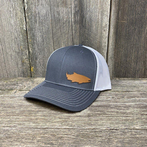 SALMON FISHING LEATHER PATCH HAT - RICHARDSON 112 Leather Patch Hats Hells Canyon Designs Charcoal/White