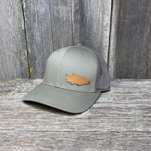 SALMON FISHING LEATHER PATCH HAT - RICHARDSON 112 Leather Patch Hats Hells Canyon Designs Loden