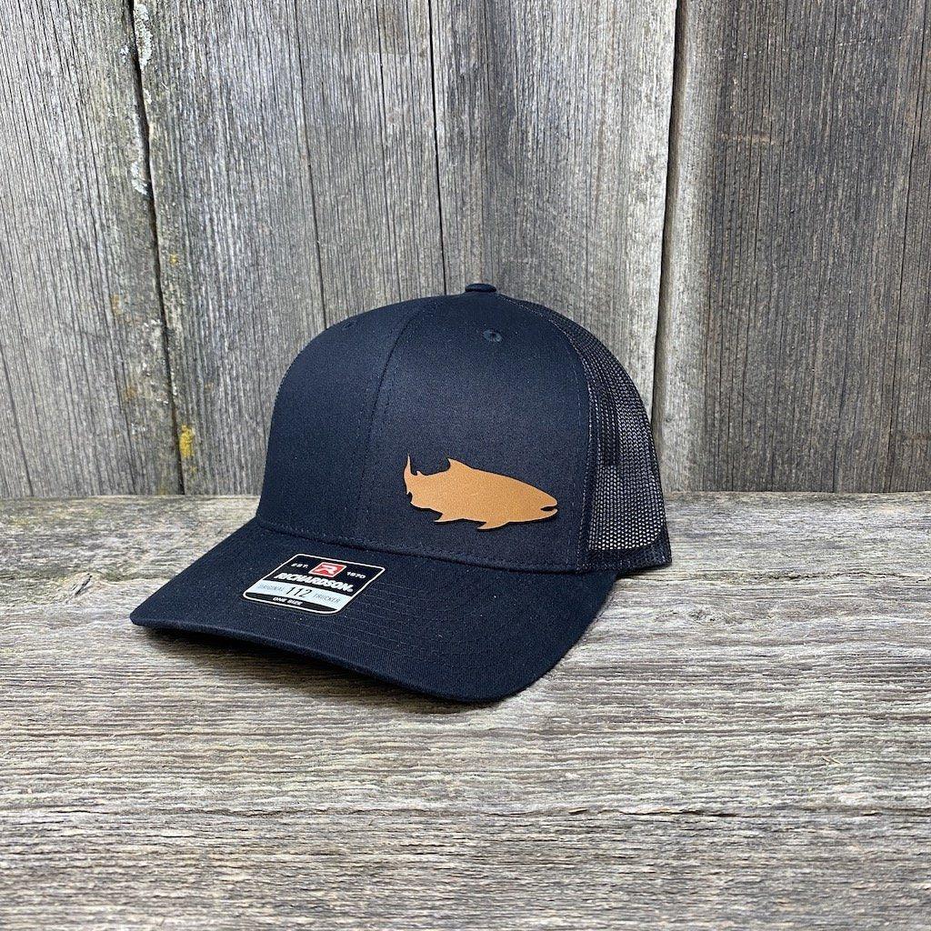 SALMON FISHING LEATHER PATCH HAT - RICHARDSON 112 Leather Patch Hats Hells Canyon Designs Solid Black