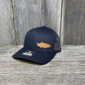 SALMON FISHING LEATHER PATCH HAT - RICHARDSON 112 Leather Patch Hats Hells Canyon Designs Solid Black 