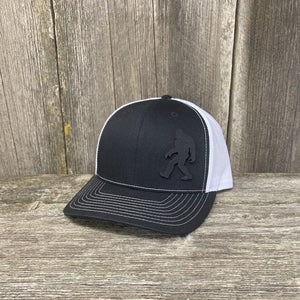 SASQUATCH BLACK LEATHER PATCH HAT RICHARDSON 112 Leather Patch Hats Hells Canyon Designs # Black/White