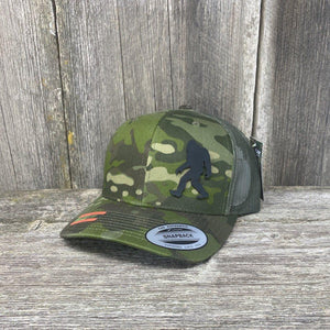 SASQUATCH BLACK LEATHER PATCH HAT - SNAPBACK Leather Patch Hats Hells Canyon Designs Green # Tropical Multi-cam