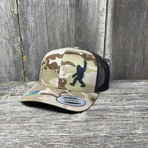 SASQUATCH BLACK LEATHER PEACE PATCH - FLEXFIT SNAPBACK Leather Patch Hats Hells Canyon Designs # Arid/Brown Multi-cam