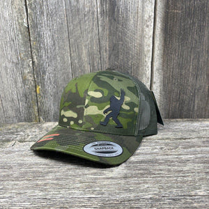 SASQUATCH BLACK LEATHER PEACE PATCH - FLEXFIT SNAPBACK Leather Patch Hats Hells Canyon Designs Green # Tropical Multi-cam