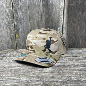 SASQUATCH BLACK LEATHER SHAKA PATCH - FLEXFIT-SNAPBACK Leather Patch Hats Hells Canyon Designs #Arid/Tan Multi-cam