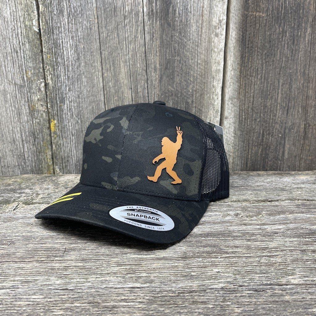 SASQUATCH CHESTNUT LEATHER PEACE PATCH - FLEXFIT-SNAPBACK Leather Patch Hats Hells Canyon Designs # Black Multi-cam