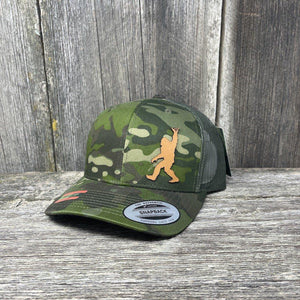 SASQUATCH CHESTNUT LEATHER SHAKA PATCH - FLEXFIT-SNAPBACK Leather Patch Hats Hells Canyon Designs # Tropical Multi-cam