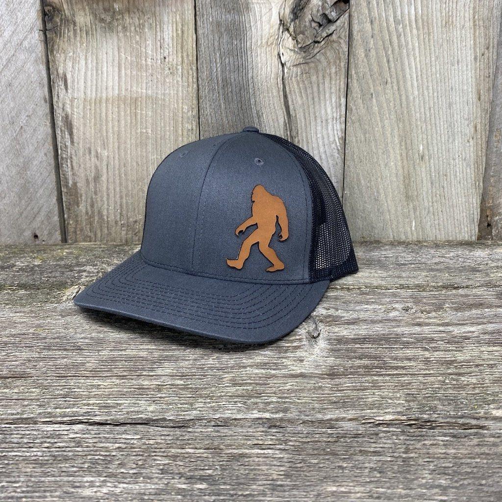 SASQUATCH LEATHER PATCH HAT - RICHARDSON 112 Leather Patch Hats Hells Canyon Designs Grey/Black