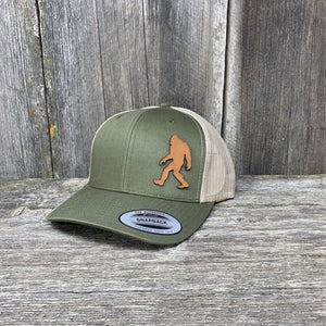 SASQUATCH LEATHER PATCH HAT - SNAPBACK Leather Patch Hats Hells Canyon Designs Loden/Tan