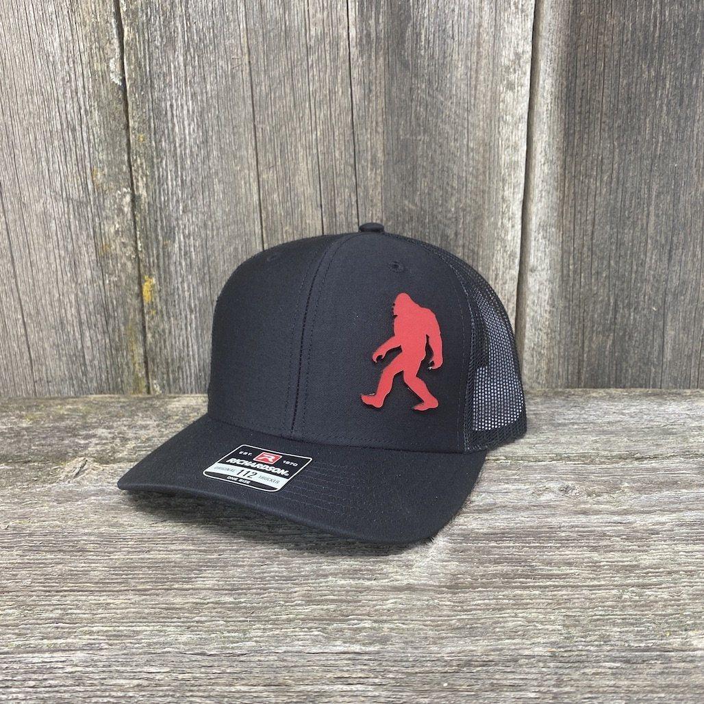 SASQUATCH RED LEATHER PATCH HAT RICHARDSON 112 Leather Patch Hats Hells Canyon Designs Black