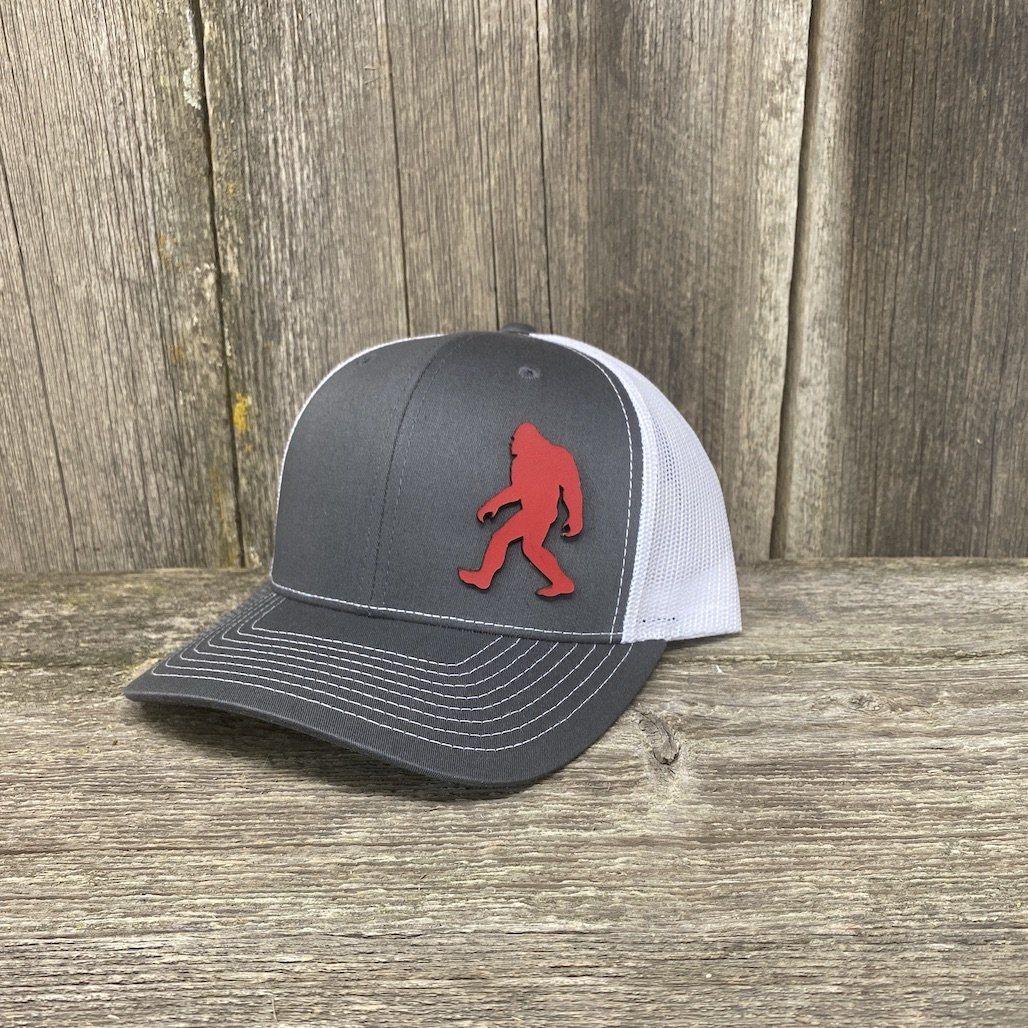 SASQUATCH RED LEATHER PATCH HAT RICHARDSON 112 Leather Patch Hats Hells Canyon Designs Grey/White