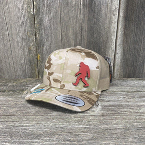 SASQUATCH RED LEATHER PATCH HAT - SNAPBACK Leather Patch Hats Hells Canyon Designs Arid/Tan Multicam