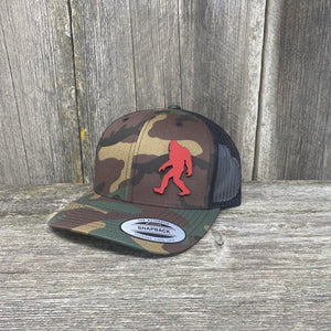 SASQUATCH RED LEATHER PATCH HAT - SNAPBACK Leather Patch Hats Hells Canyon Designs Tropical Multicam