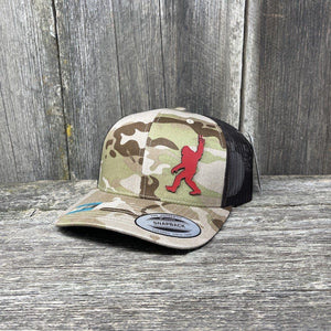 SASQUATCH RED LEATHER PEACE PATCH - FLEXFIT-SNAPBACK Leather Patch Hats Hells Canyon Designs Arid/Brown Multicam