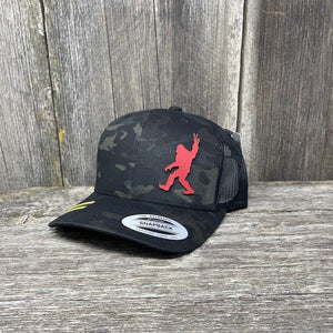 SASQUATCH RED LEATHER PEACE PATCH - FLEXFIT-SNAPBACK Leather Patch Hats Hells Canyon Designs Black Multicam